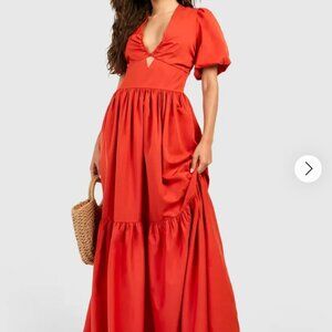 Boohoo Orange Tiered Maxi Dress